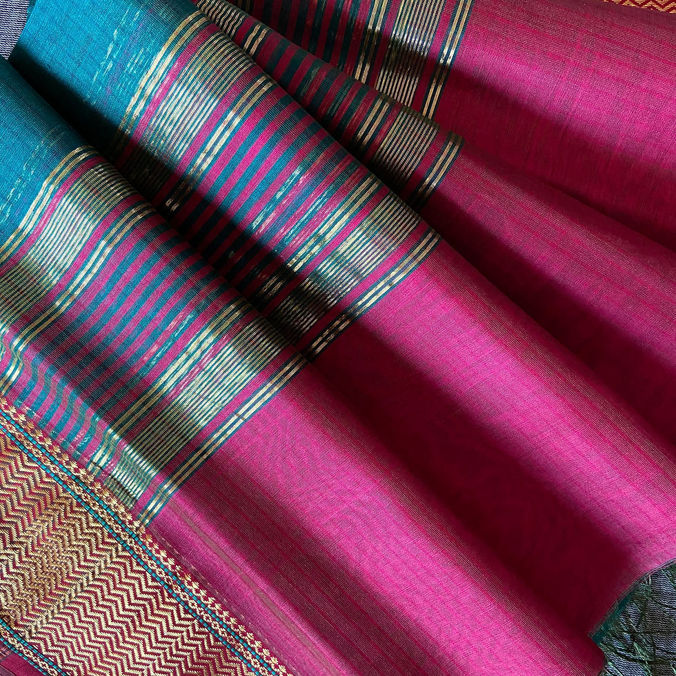Thumbnail: Maroon Cotton Silk Maheshwari Handloom Suit with Zari Border