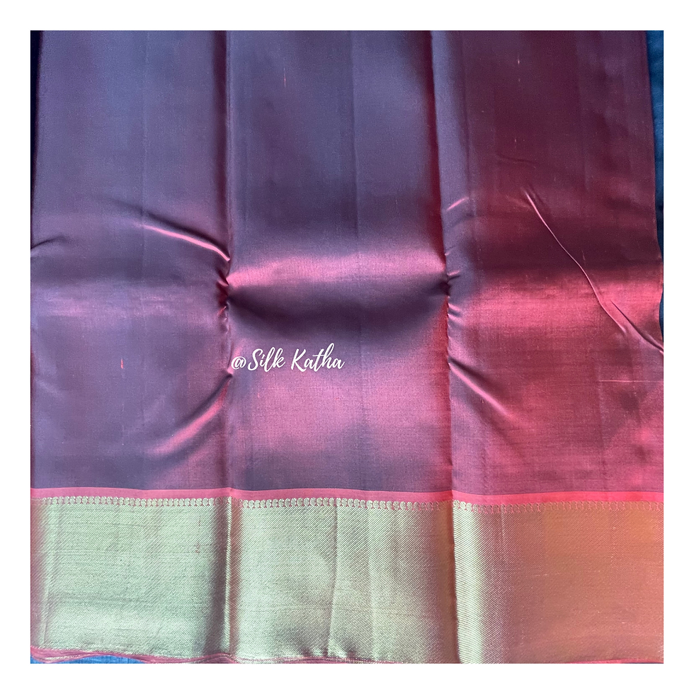 Thumbnail: Peacock Blue Handloom Pure Silk Kanjeevaram Saree with contrast  golden pallu