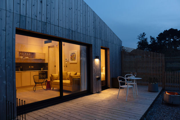 External view of the deck of Russet at Orchard Barns, Cowbeech, East Sussex.