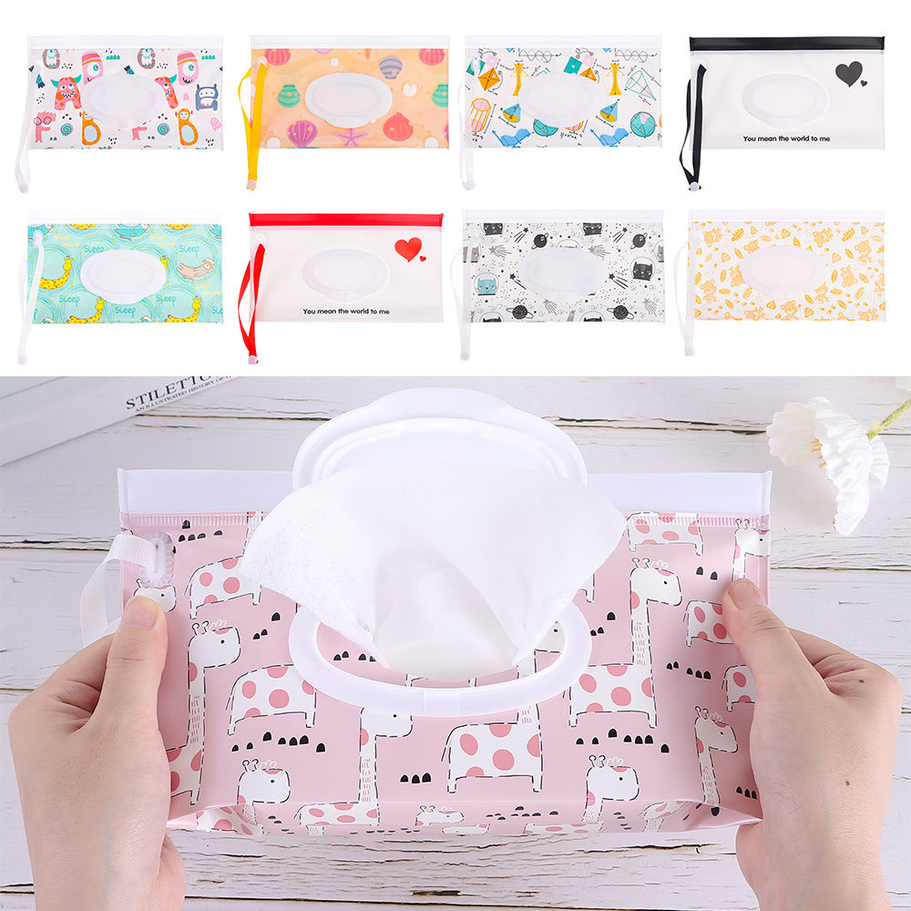 Cute EVA Baby Wet Wipe Pouch Wipes Holder Case Flip Cover Snap-Strap Reusable Re