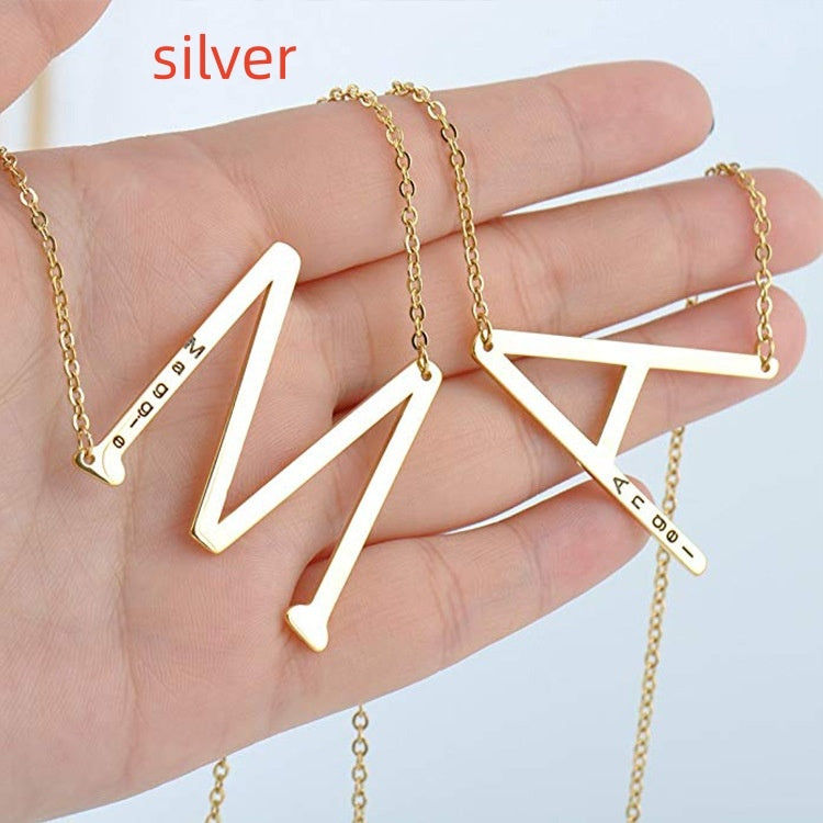Miniature : 26 English Letter Pendant European Titanium Steel Necklace - Letter