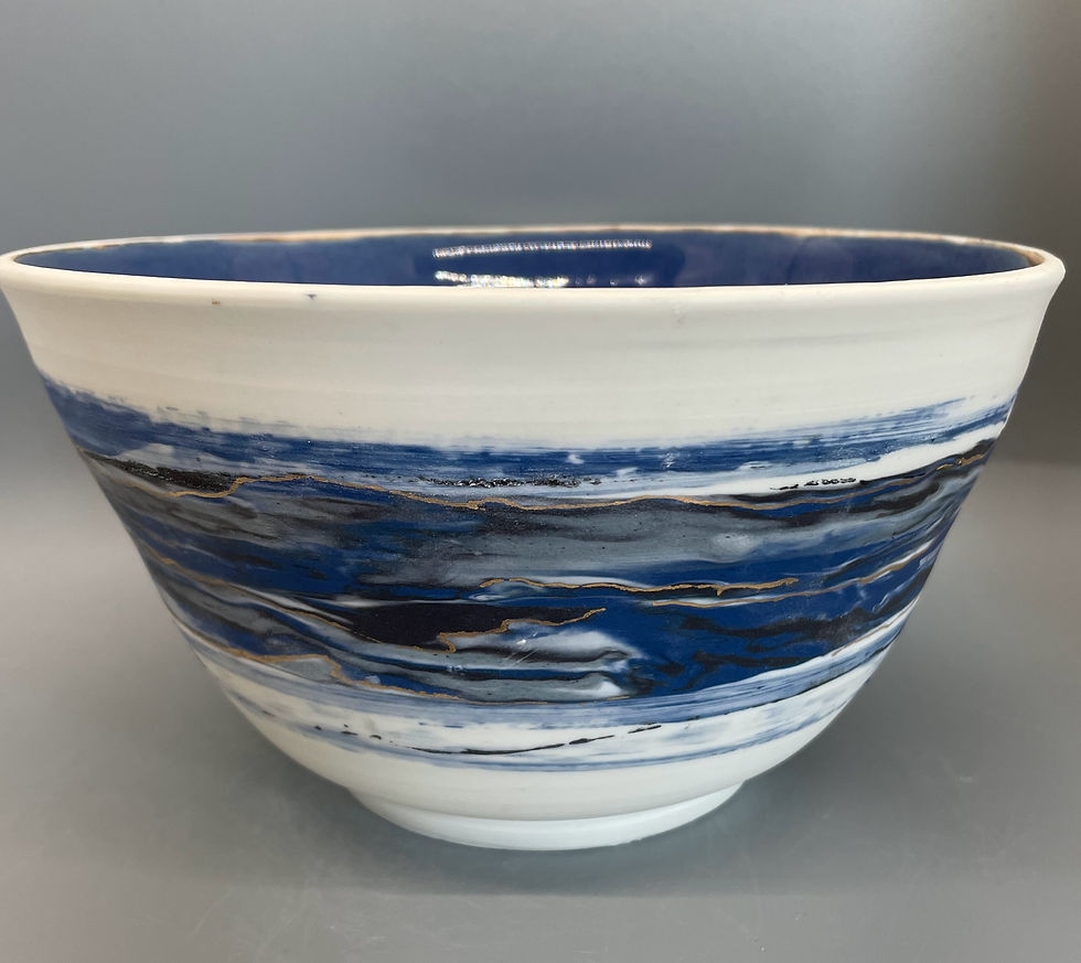 Thumbnail: Large Bowl with Cobalt blue Nerikomi design.