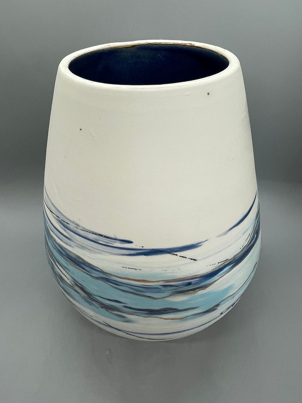 Thumbnail: Large Vase with Turquoise Nerikomi outside and Cobalt inside.