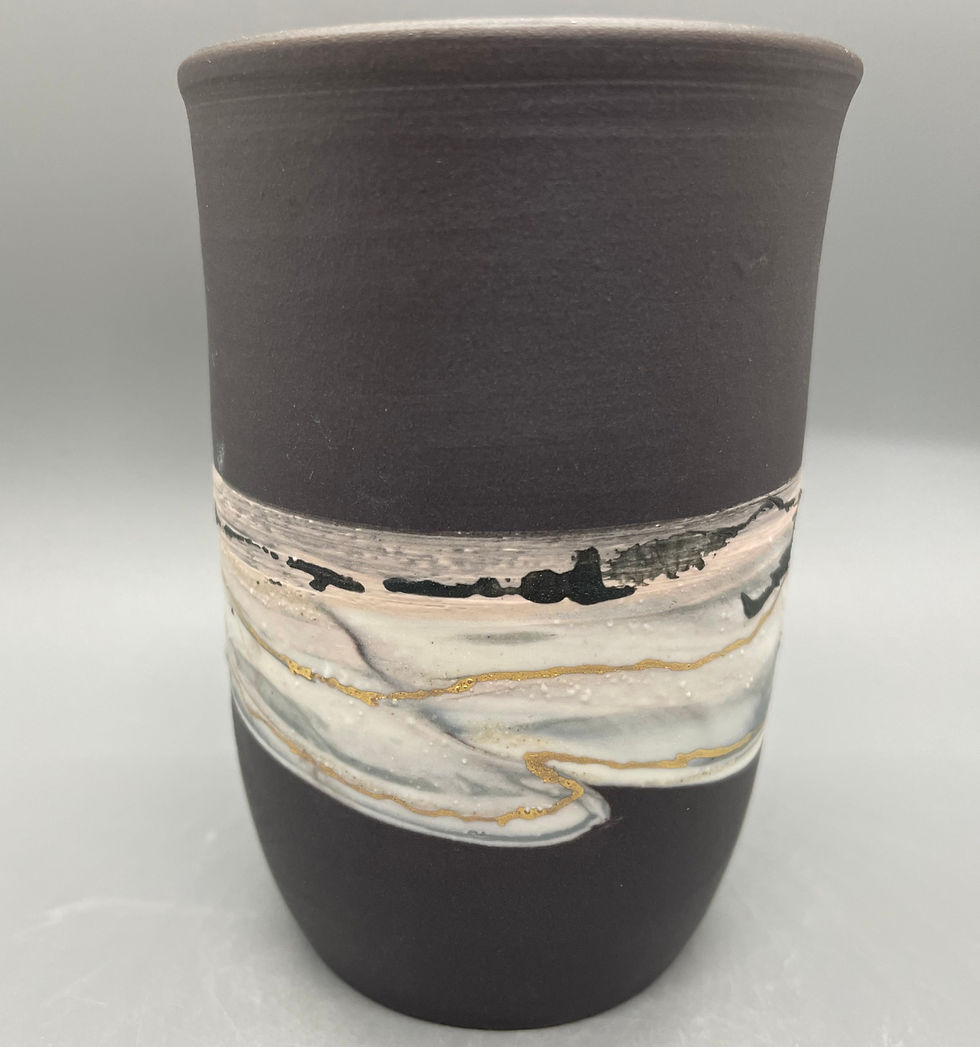 Thumbnail: Mug - Black porcelain with Pink Nerikomi and Erbium glaze