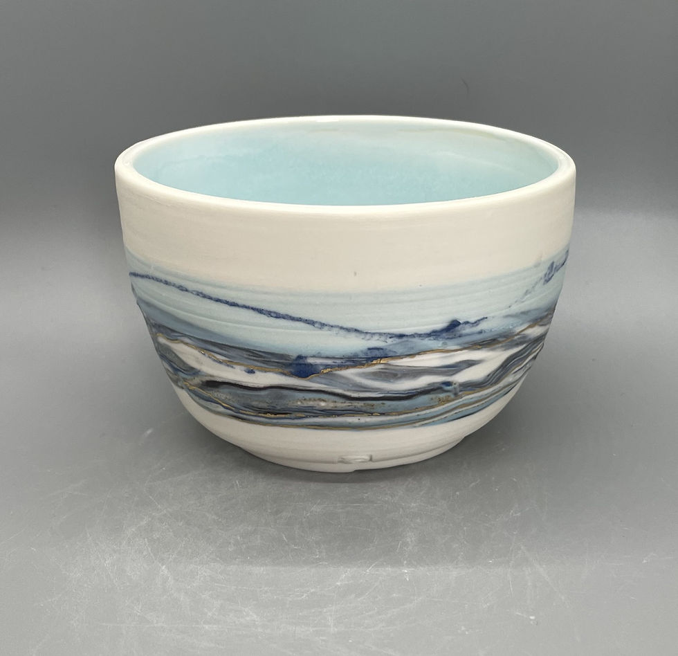 Thumbnail: Small Bowl, Nerikomi outside Turquoise inside.