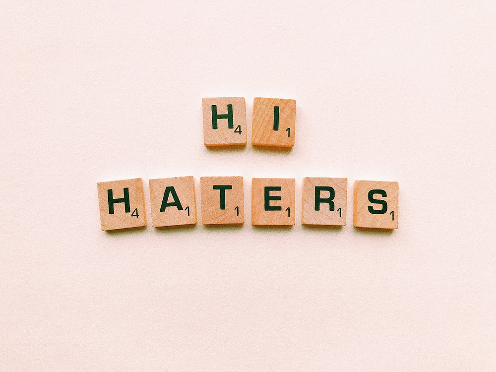 hi haters text in scrabble tiles