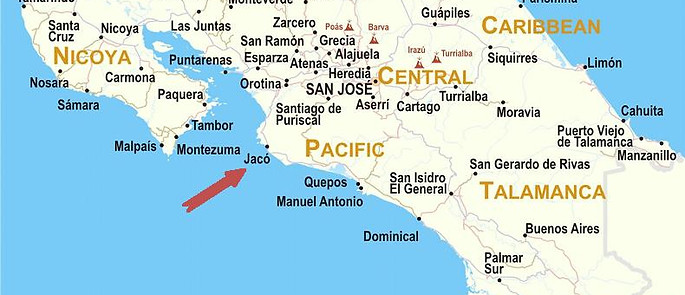 Map of Costa Rica and Jaco Beach