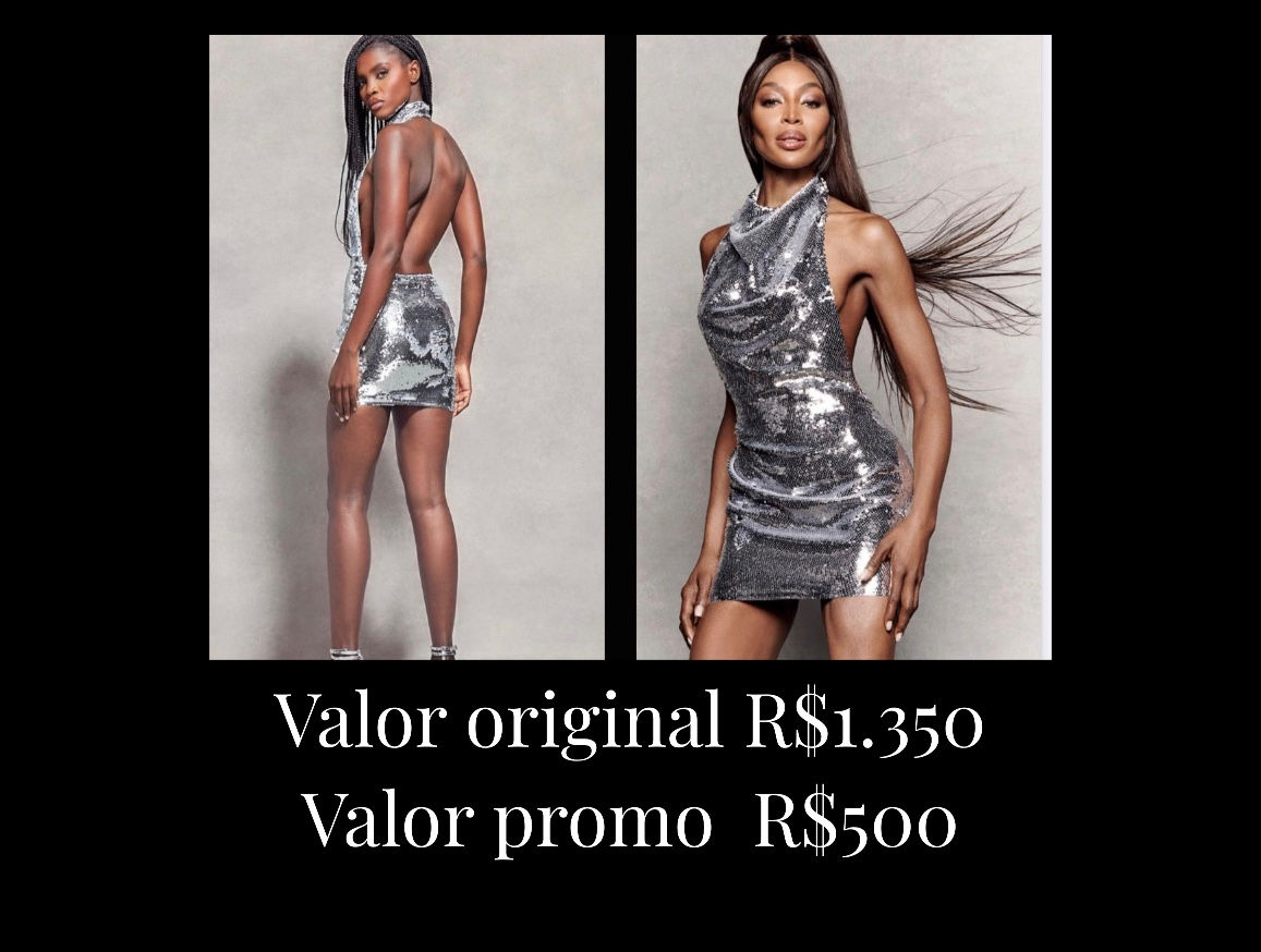 Vestido frente única paete prata linha Naomi