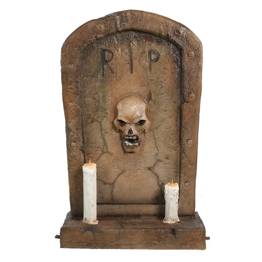 Gravestone with Two Candles Halloween prop - RIP tombstone