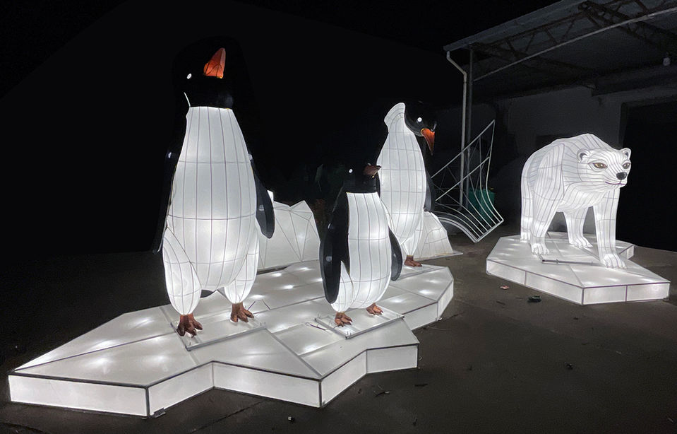 white and black penguin ice landscape lantern outdoor props