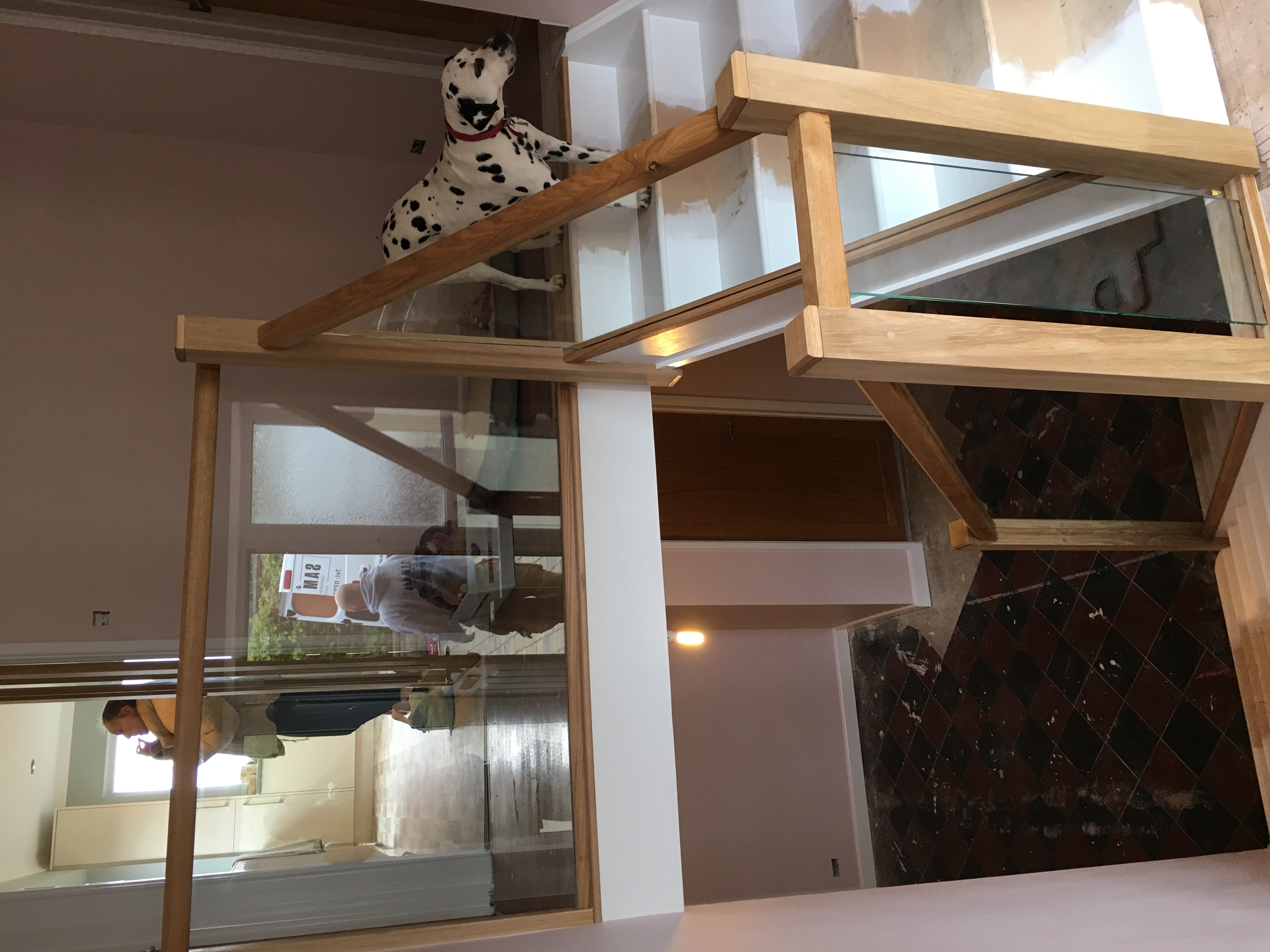 Standard stairs with oak and glass balustrade