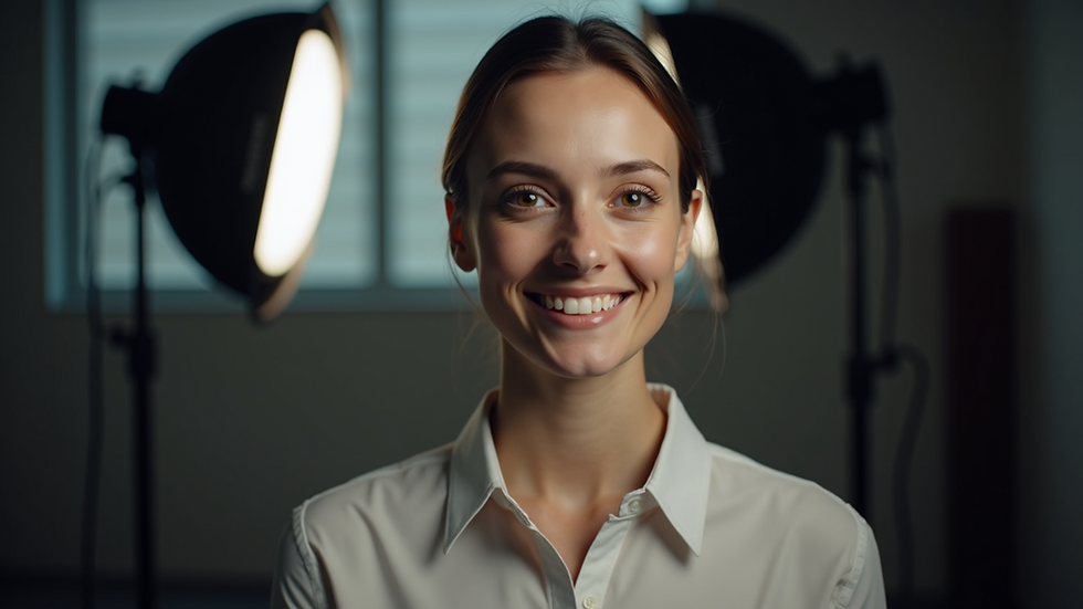Close-up view of a corporate headshot setup with lighting equipment