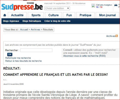 Le journal titre "Comment apprendre le français et les maths par le dessin". Interview de Victoria B. Lohay sur les deux ans dont elle a consacré quelques heures par semaine a des enfants de primaire pour leur faire dépasser leurs difficultés de matières.