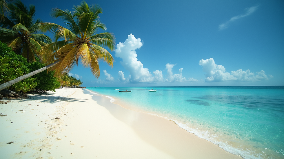 Panoramic view of pristine Caribbean beach