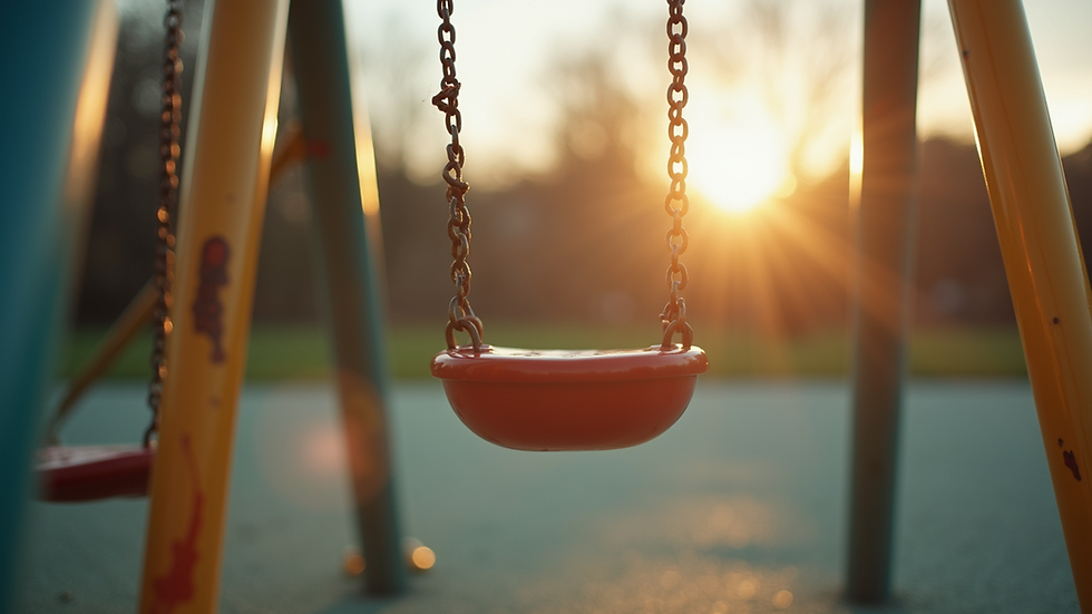 Eye-level view of a serene playground with swings