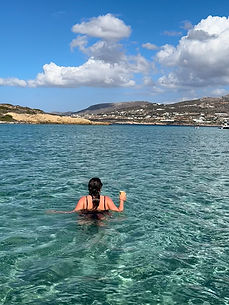 Sara from Postcards from Sara, solo in the blue waters in the Aegean Sea.