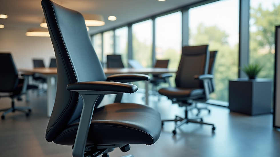 Close-up view of modern office chair with lumbar support