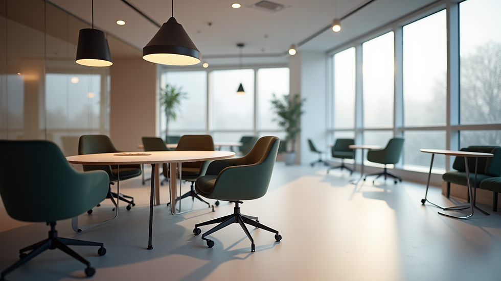 High angle view of modern office interior with Koçsan Mobilya furniture
