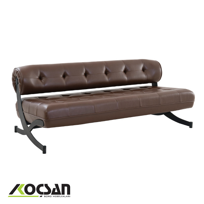 Bonte üçlü ofis kanepesi hakiki deri kahverengi
