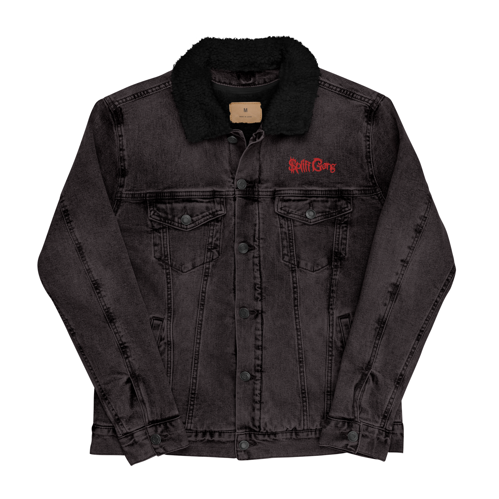 $pliff Gang Red Logo / Eyez Low (Embroidered) Unisex Sherpa Denim Jacket