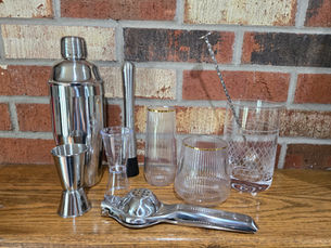 Professional bartending tools and glassware used by Doza's Mobile Tavern for mobile bartending services and corporate events in Green Bay and Northeast Wisconsin.