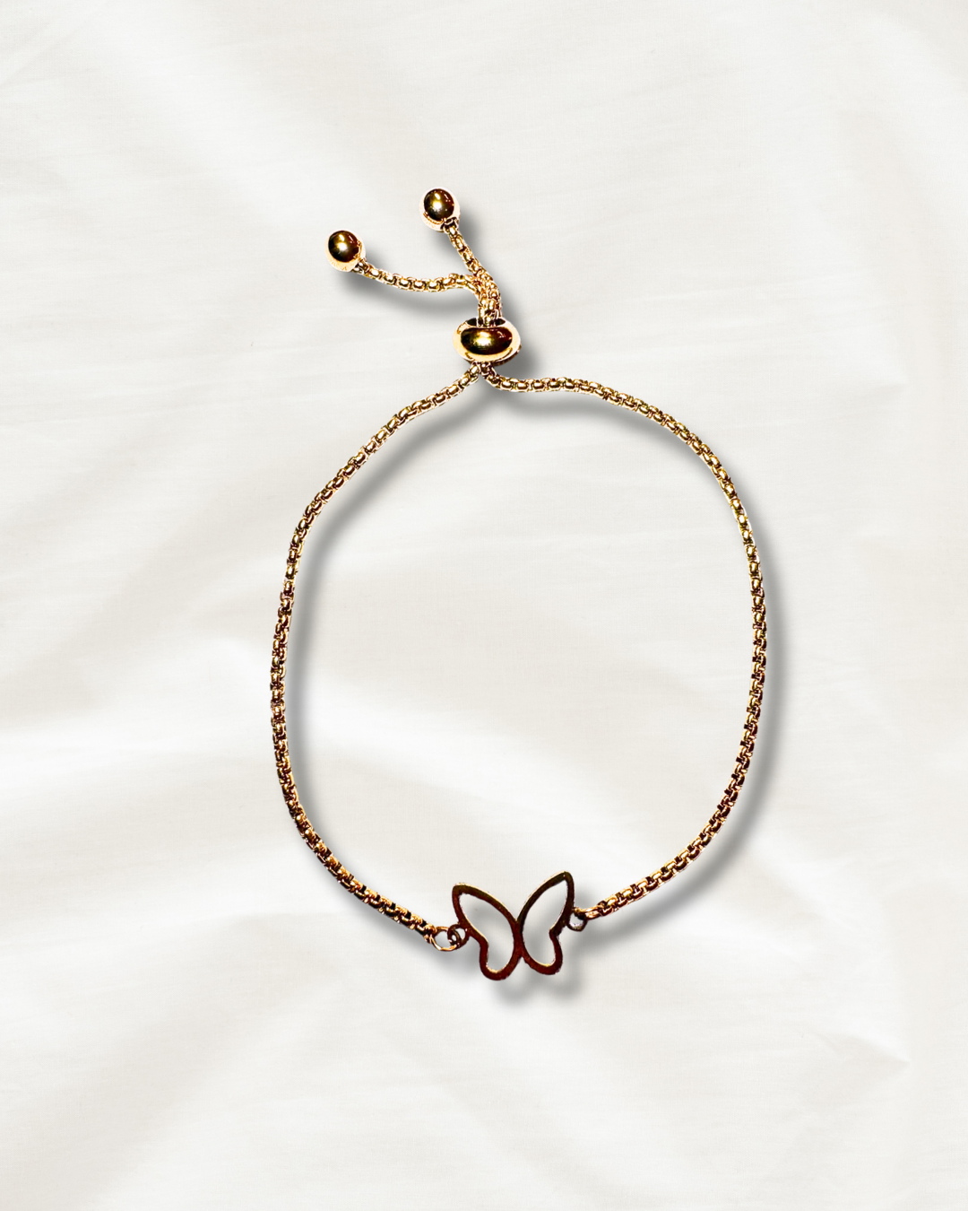 Bracelet réglable en acier inoxydable plaqué or 18K avec papillon