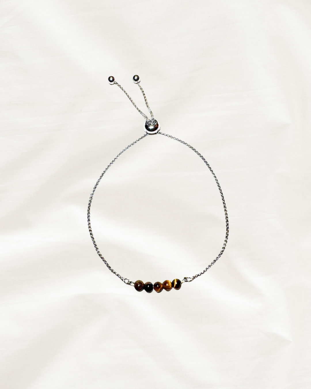 Bracelet réglable en acier inoxydable argenté avec pierre œil de tigre