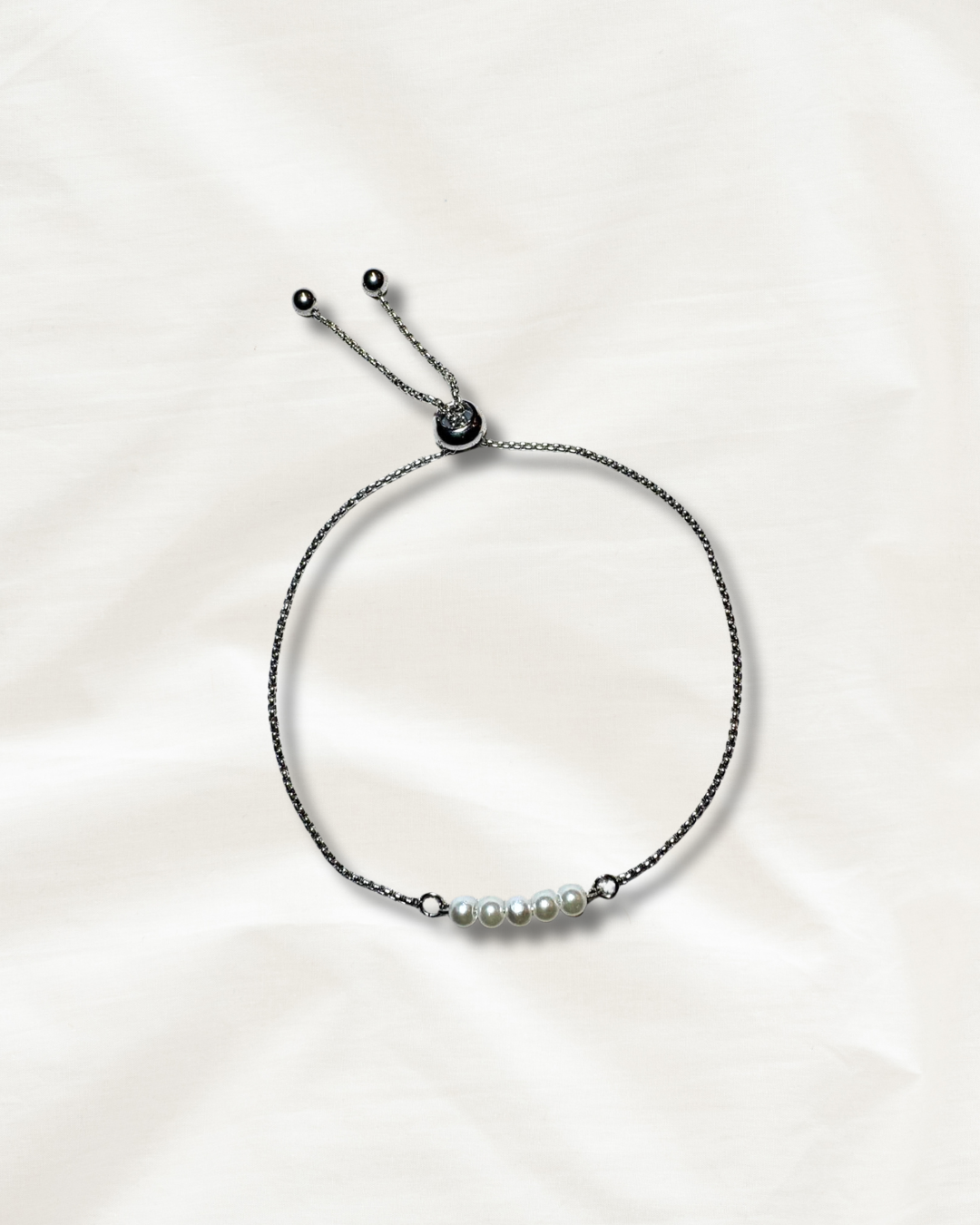 Bracelet réglable en acier inoxydable argenté avec perle fantaisie
