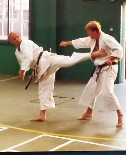 Sensei Denham demonstrating Ushiro Geri