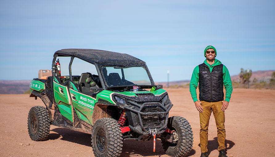 Trail Ambassador with UTV on OHV trails, on Poison Spider, Hells Revenge and Fins and Things, Visitor Engagement