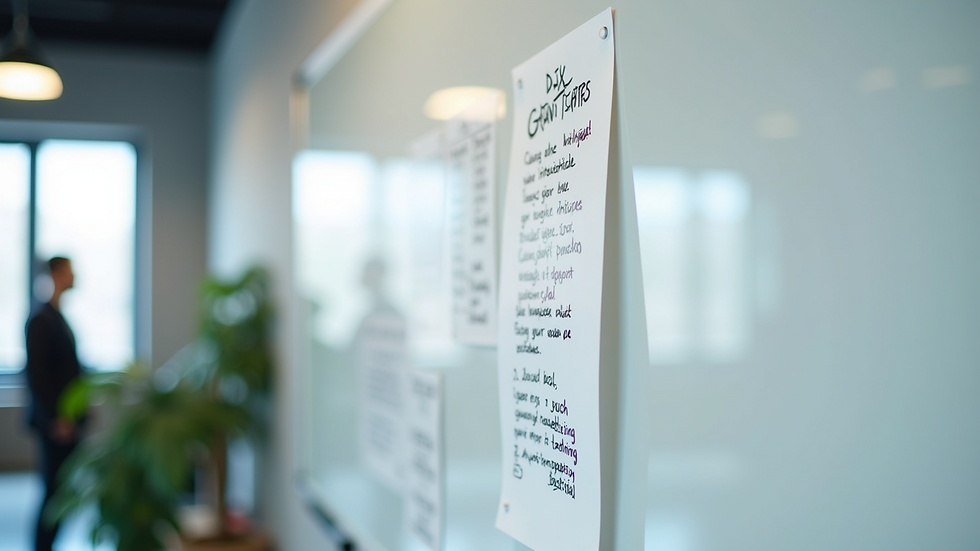 High angle view of a whiteboard with business strategy notes