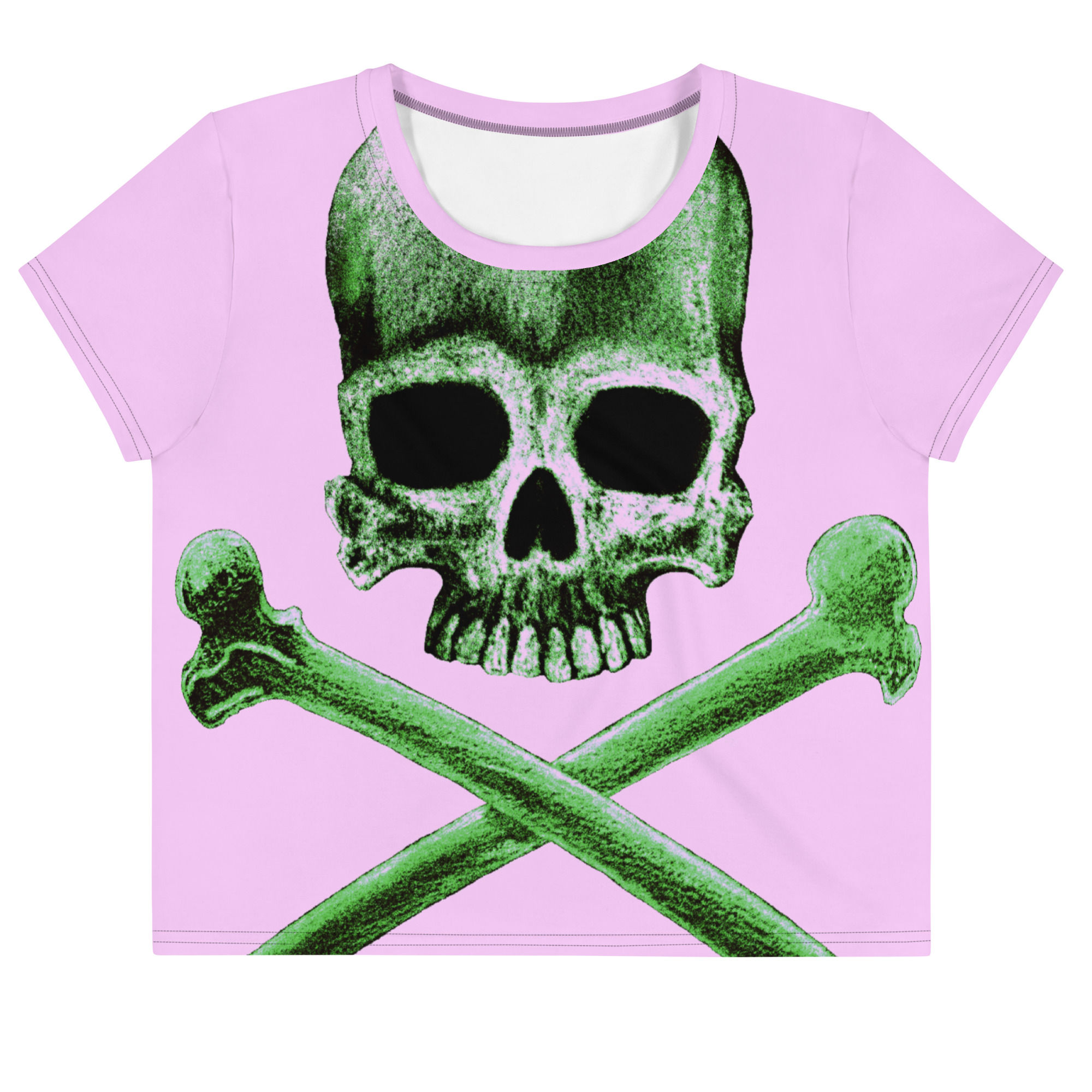 Pink Poison Green Skull & Crossbones / Unisex Crop Tee