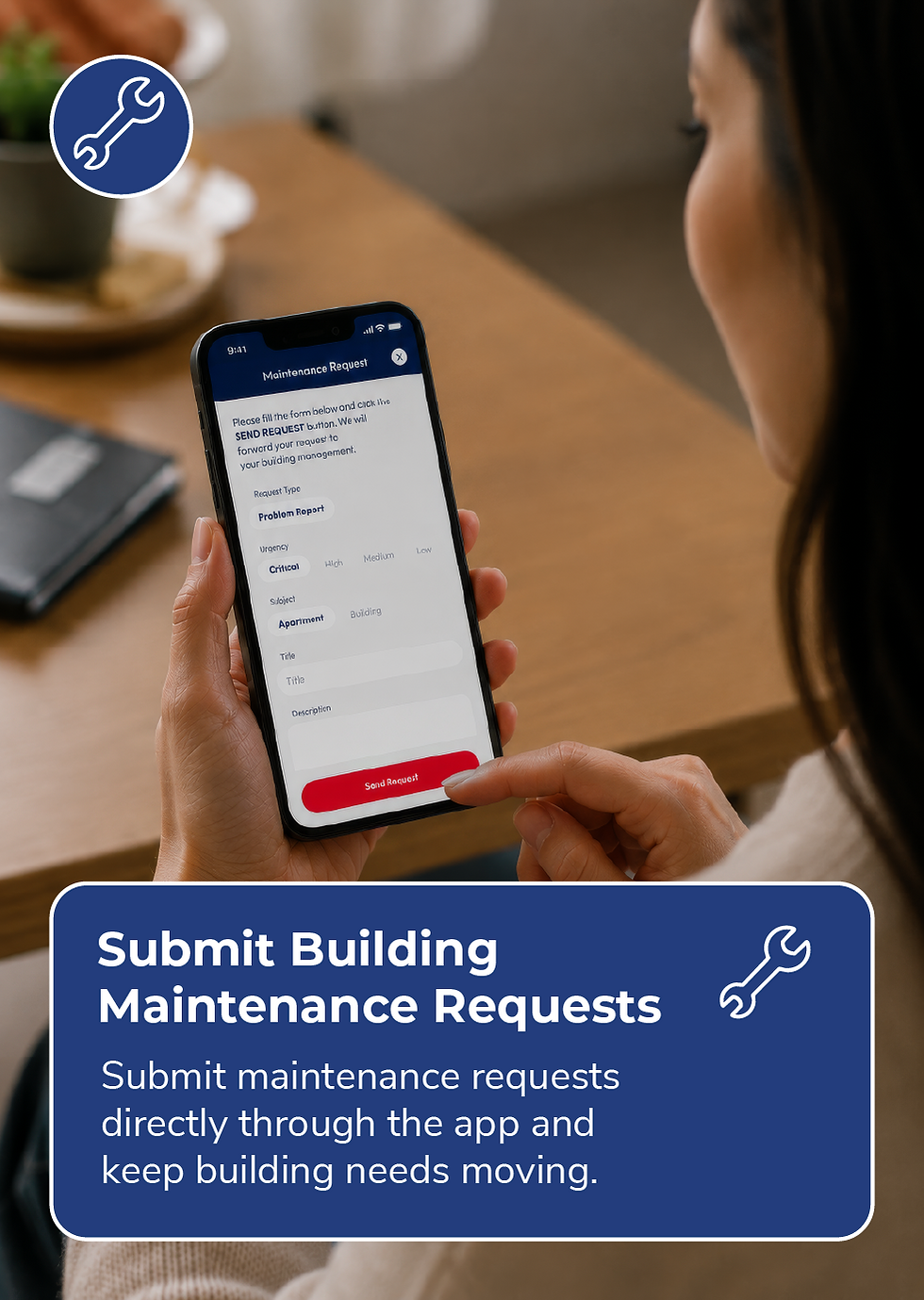 VIRTUAL DOORMAN® Welcome App feature for submitting building maintenance requests