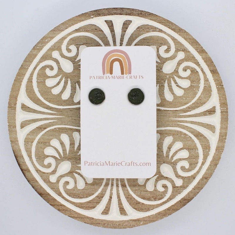 handmade clay green silver stud earrings