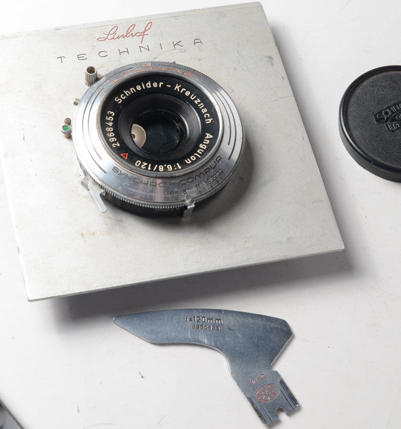 Schneider 120mm f6.8 Angulon lens with Linhof cam & panel