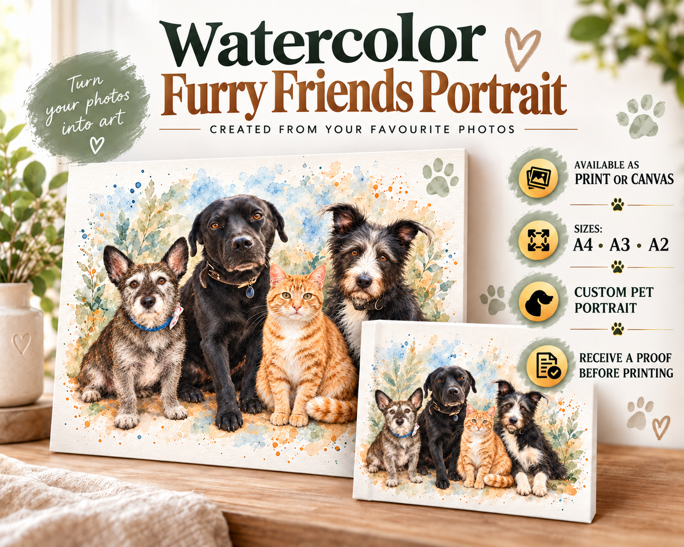 Watercolour  Furry Friends  Portrait