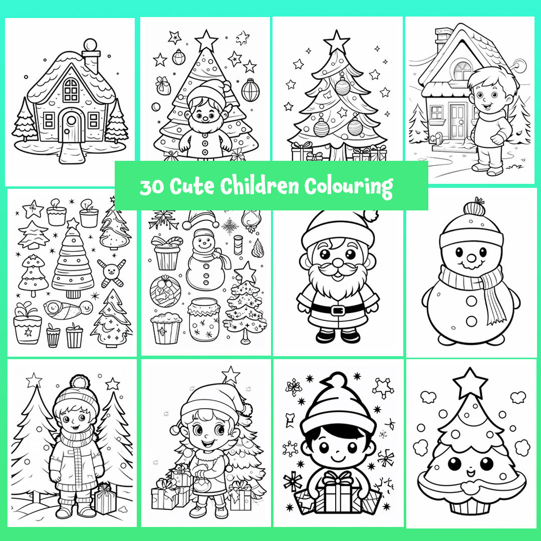 Cute Cute Christmas Children Colouring Pages