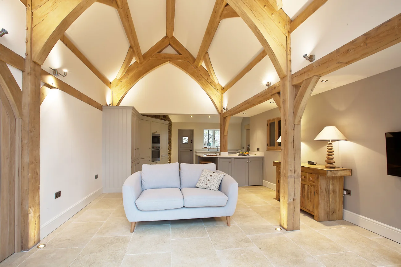 Oak Framed House Extension.
Oak Framed House Extension to a farmhouse in the Peak District