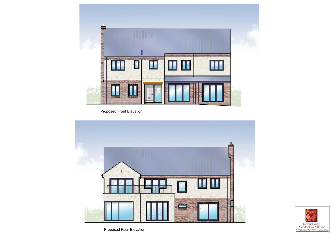Side & rear extensions with external cosmetic treatments in Bishopthorpe. 
A tricky open plan brief requiring lots of structural work.  Protected trees and a balcony made for a difficult but successful planning process.