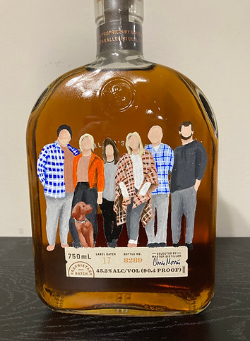 Family portrait on a custom bourbon bottle