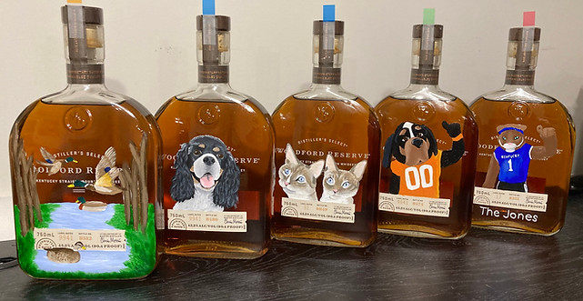 Woodford Reserve bottles with pet portraits