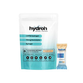 Hydroh Drink Mix infuses your water with 3.99 PPM of molecular hydrogen and 720 mg electrolytes for enhanced hydration, cellular health, energy, cognitive function, gut health and recovery. Available in berry, lemon and tropical flavor and variety pack of all 3. Zero sugar, all natural ingredients.