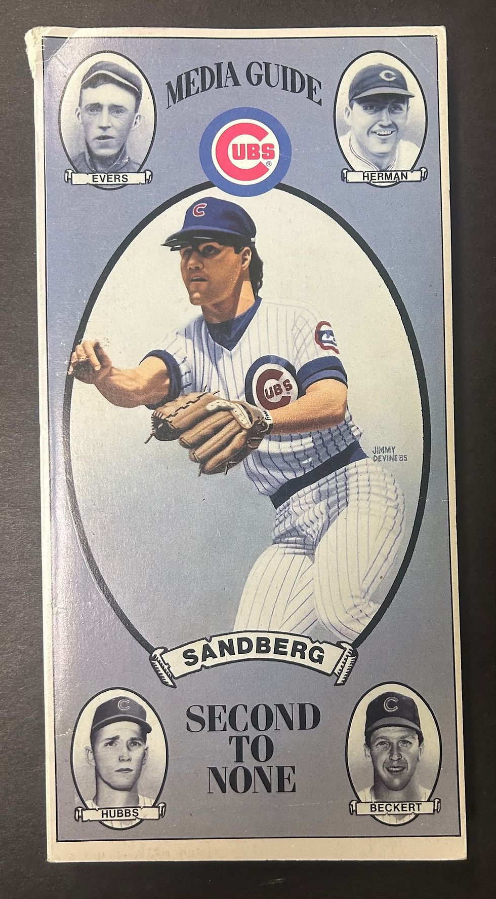 Ryne Sandberg was featured with former Cubs second basemen Johnny Evers, Billy Herman, Ken Hubbs and Glenn Beckert on the cover of the 1986 media guide. Evers, Herman and Sandberg are in the Hall of Fame.
