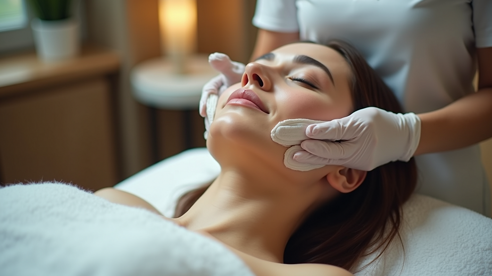 High angle view of a patient receiving a facial treatment in a spa