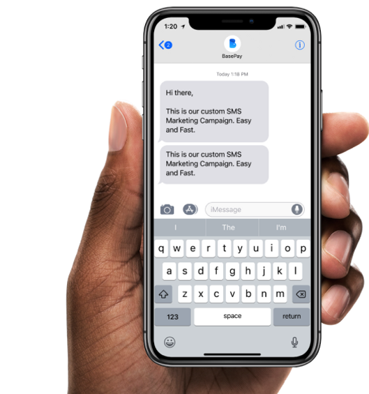 Phone receiving SMS from Oltranz BaseSMS product to send bulk SMS campaigns