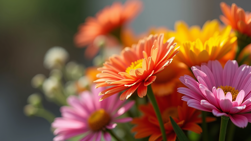 Close-up view of a colorful flower arrangement