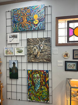 shows different pieces of art in the gallery