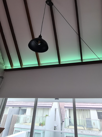 coloured light strips at balcony