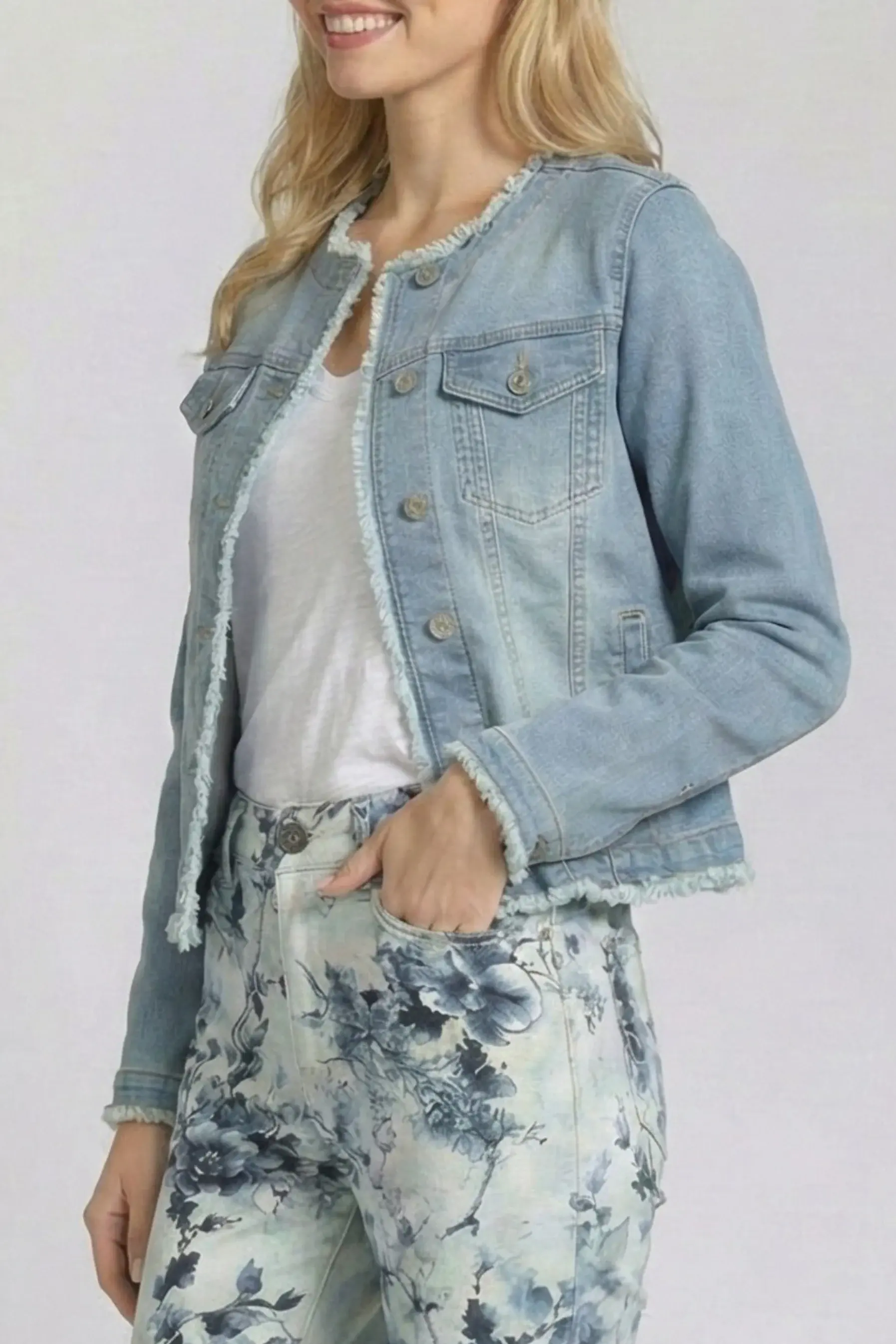 APNY Jean Jacket with Frayed Detail in Light Indigo