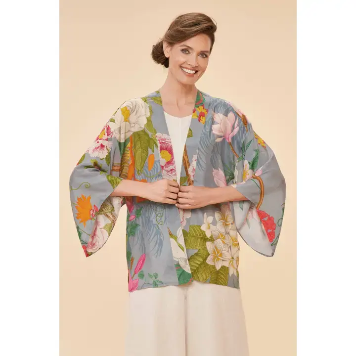 Powder Design Tropical Flora and Fauna Kimono Jacket in Lavender